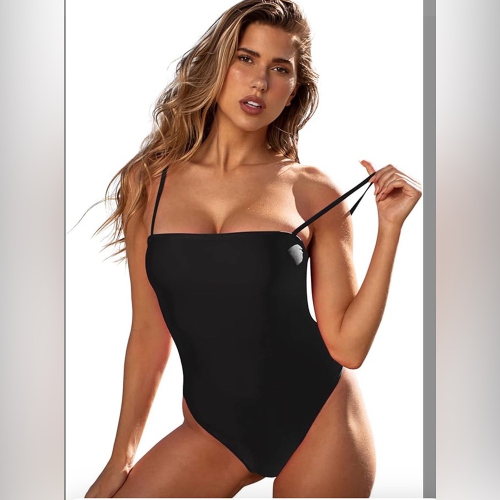 RELLECIGA Women’s Bandeau Black One-Piece Swimsuit